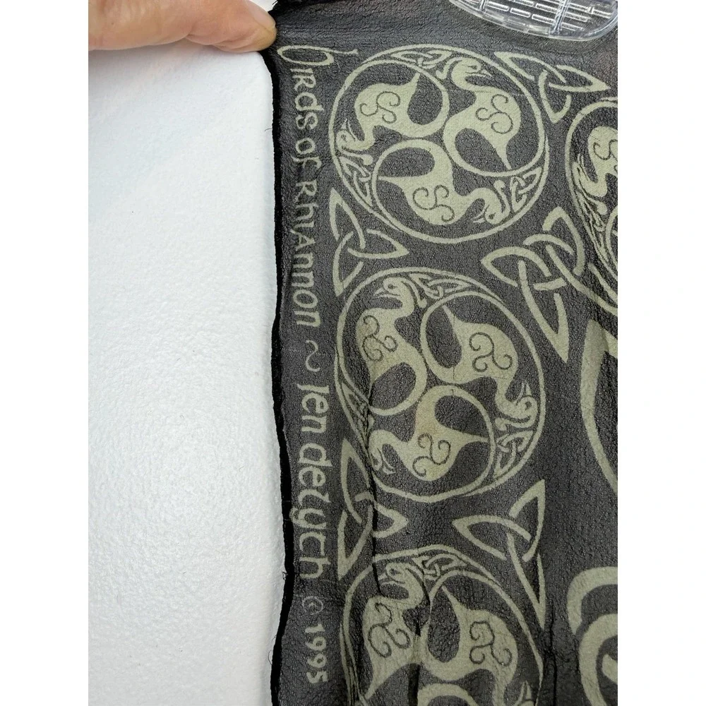 Vintage Keltic Designs Silk Scarf Black Green 90's Career Japan Career